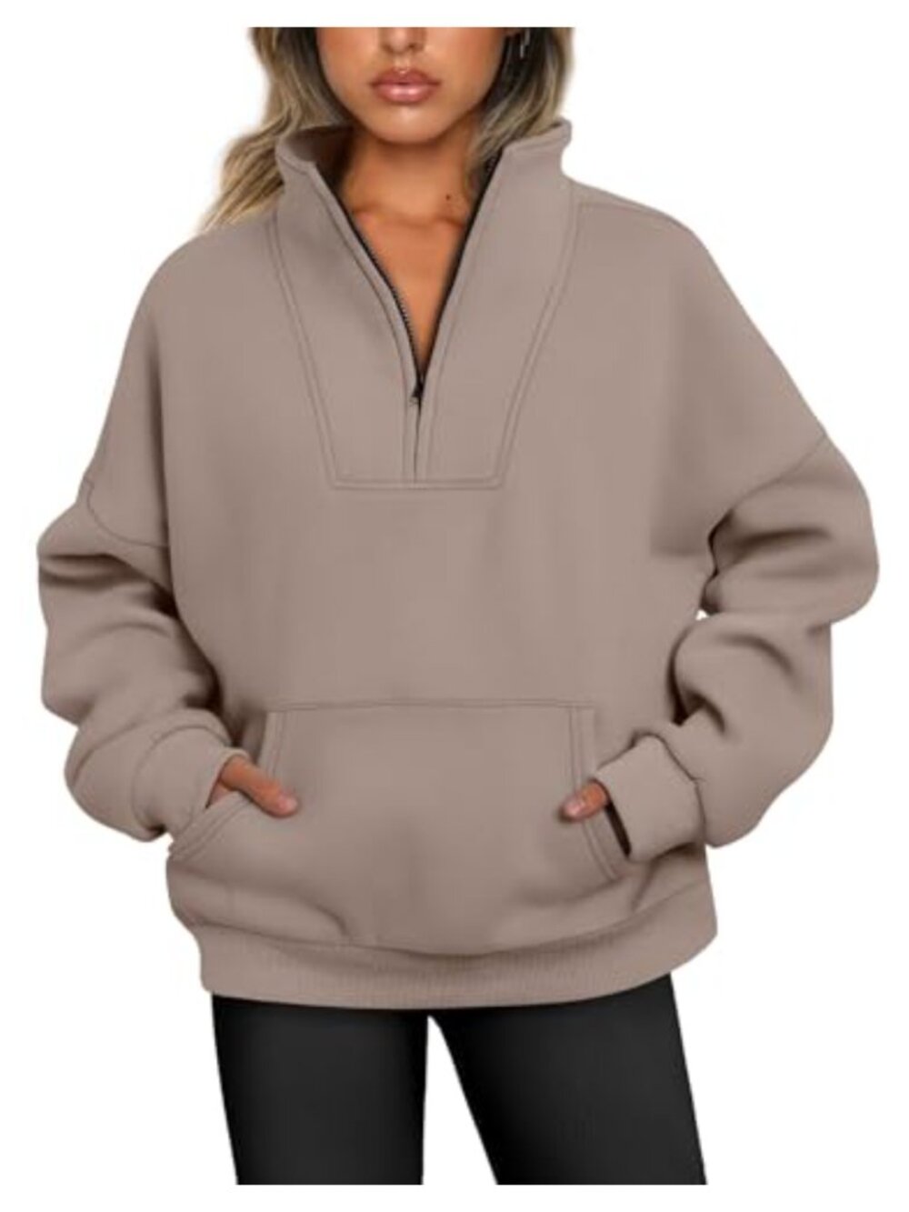 Quarter Zip Fleece Lined Pullover Sweatshirt Kangaroo Pocket Oversized
